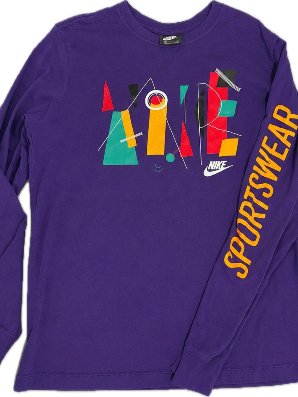 Nike Purple Long Sleeve Tee with Multicolor Geometric Graphic
